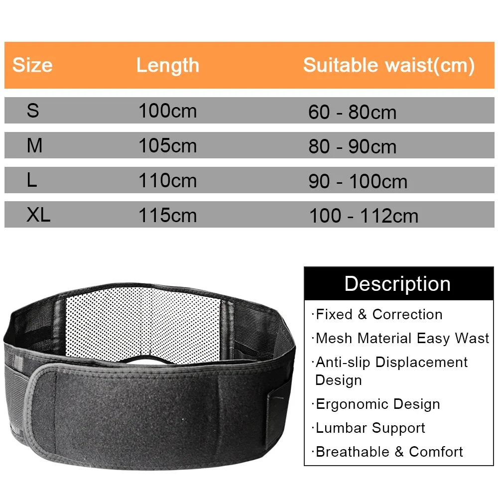 Tourmaline Self-heating Magnetic Therapy Waist Belt Lumbar Support Back Waist Brace for Men Women Lower Back Pain Relief