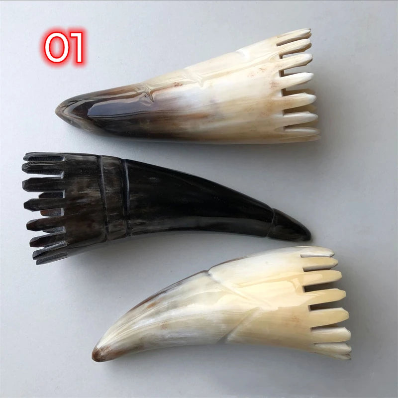 Natural Ox Horn Acupoint Gua Sha Massage Comb Tool Scraping Head Blood Circulation Reduce Pain Hair Wash Brush Neck Body Guasha